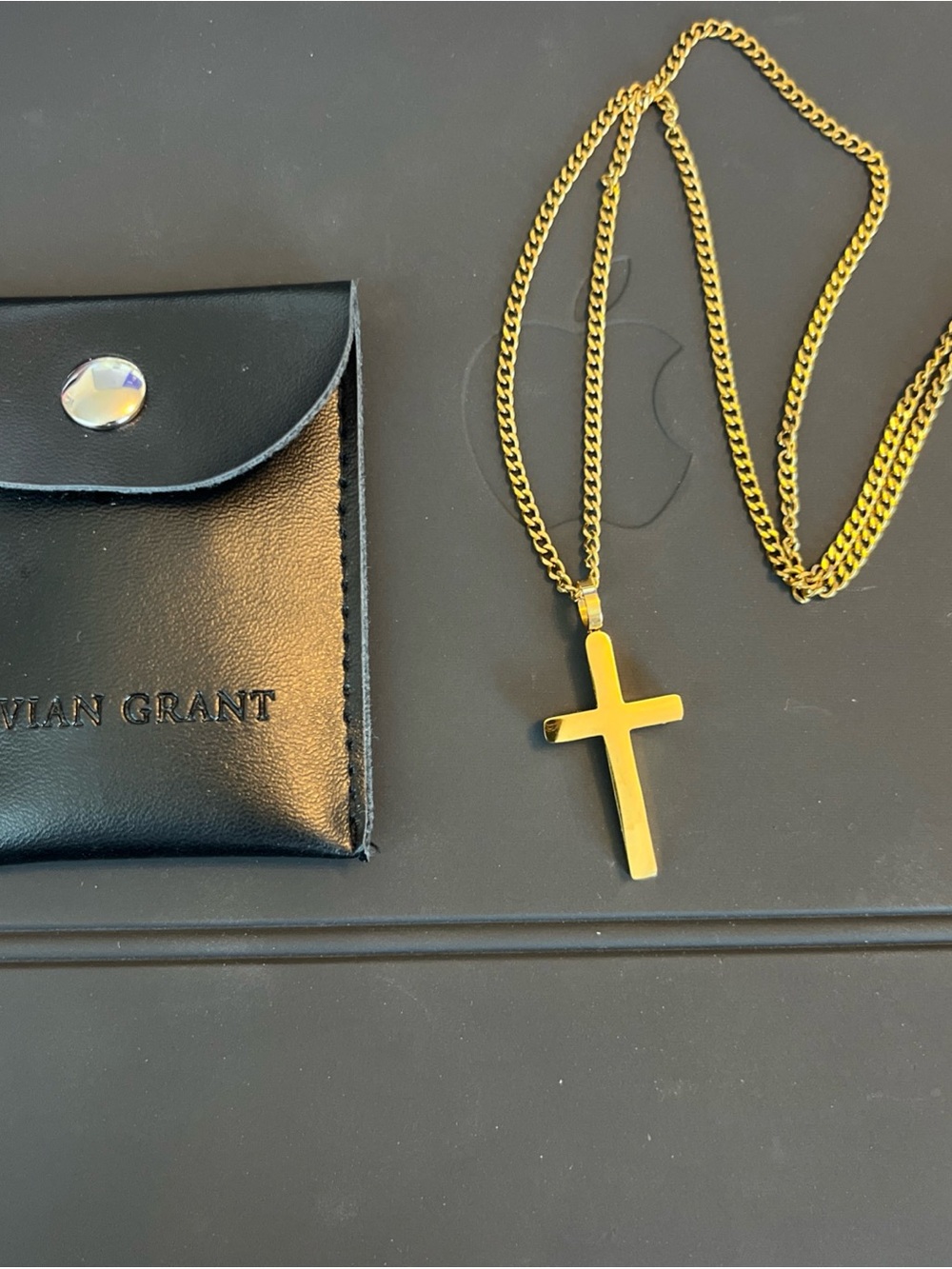 Gold Cross Pendant Necklace with Curb Chain